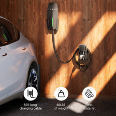 Tesla Charger Holder with 180° Rotating NACS Dock & J-Hook – Fits Tesla Wall Connector & Gen 2 Mobile Charger for Model 3/Y/X/S – Easy Install