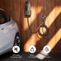 Tesla Charger Holder with 180° Rotation Nozzle Dock, Metal J-Hook Cable Organizer, Wall Connector & Mobile Connector Holder for Model 3/Y/X/S