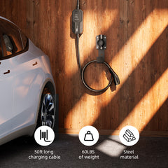 J1772 Charger Holder with Cable Hook & Nozzle Dock – Durable Steel Wall Mount Organizer for EV Home Chargers, Fits Ford, Rivian, Chevy, Tesla
