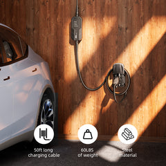 EV Charger Holder with 180° Rotating Nozzle Dock & J-Hook – Fits J1772 & Tesla Chargers, 80A Fast Charging, Wall Mount Organizer for Garage