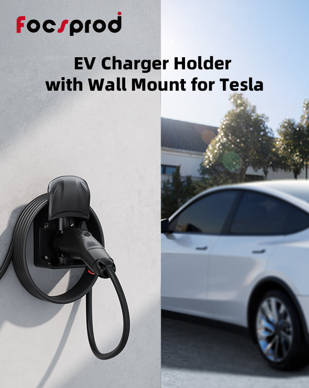 EV Charger Holder with 180° Rotating Nozzle Dock & J-Hook – Fits